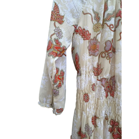 Figueroa & Flower Tiered Maxi Floral Print Patchwork Oversized 3/4 Puff Sleeves - Picture 5 of 14